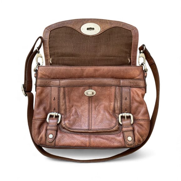 FOSSIL SOFT THICK QUALITY LEATHER MESSENGER CROSSBODY BAG, BROWN BUTTERY - Picture 2 of 7
